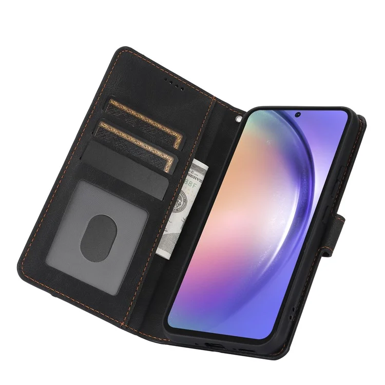 Pour Samsung Galaxy A25 5G (Global) (161,0 x 76,5 x 8,3 mm) Classic Leather Phone Case Wallet Stand Cover - Noir