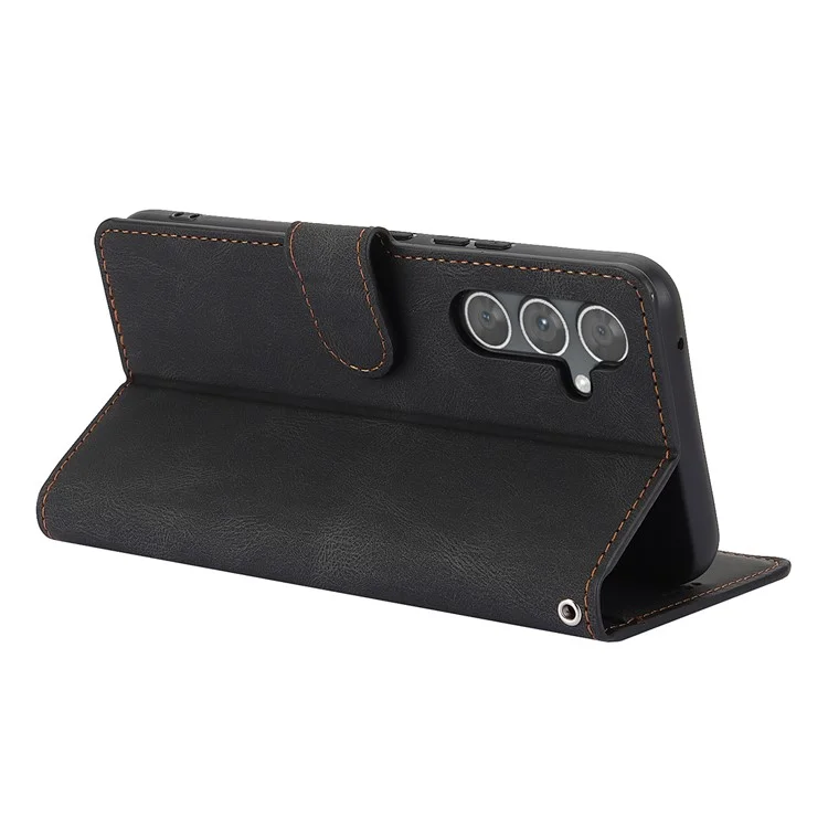 Pour Samsung Galaxy A25 5G (Global) (161,0 x 76,5 x 8,3 mm) Classic Leather Phone Case Wallet Stand Cover - Noir