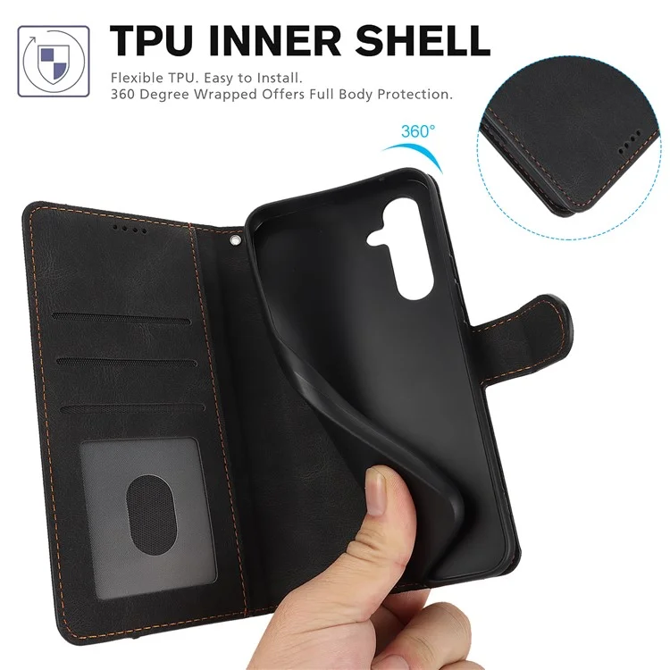 Pour Samsung Galaxy A25 5G (Global) (161,0 x 76,5 x 8,3 mm) Classic Leather Phone Case Wallet Stand Cover - Noir