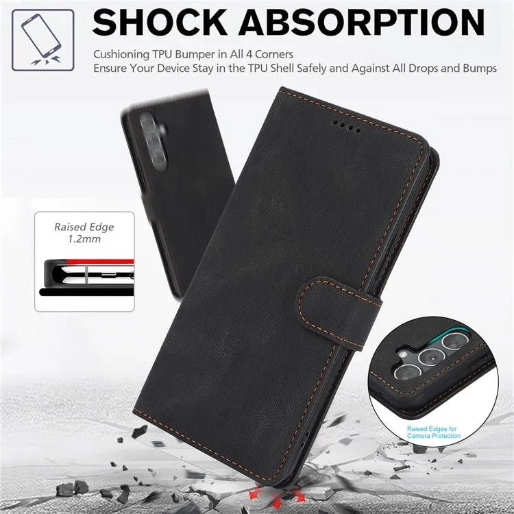 Pour Samsung Galaxy A25 5G (Global) (161,0 x 76,5 x 8,3 mm) Classic Leather Phone Case Wallet Stand Cover - Noir