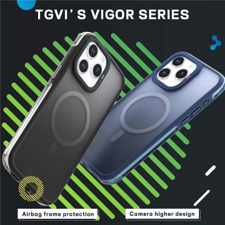Série Vigor de TGVI'S pour iPhone 15 Pro Étui magnétique Airbag Protection Coque TPU+PC Compatible avec MagSafe - Noir dégradé