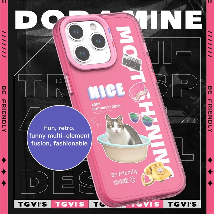 Чехол для iPhone 15 Pro из серии "Космос" от TGVI с милым и забавным дизайном в стиле наклеек - розовый