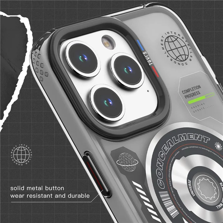 TGVI'S Space Series Per iPhone 15 Pro Max Case Compatibile con MagSafe Retro CD Pattern TPU+PET Phone Shell - Grigio