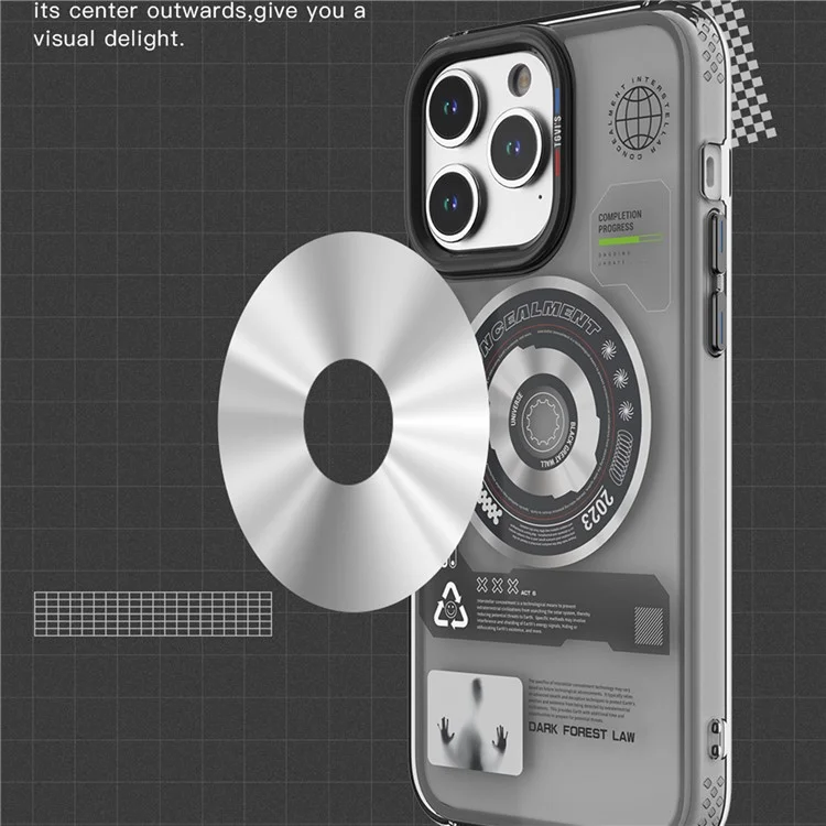 TGVI'S Space Series Per iPhone 15 Pro Max Case Compatibile con MagSafe Retro CD Pattern TPU+PET Phone Shell - Grigio