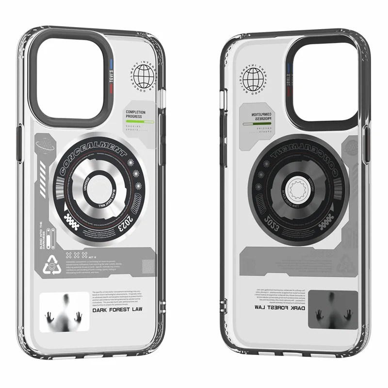 TGVI'S Space Series Per iPhone 15 Pro Max Case Compatibile con MagSafe Retro CD Pattern TPU+PET Phone Shell - Grigio
