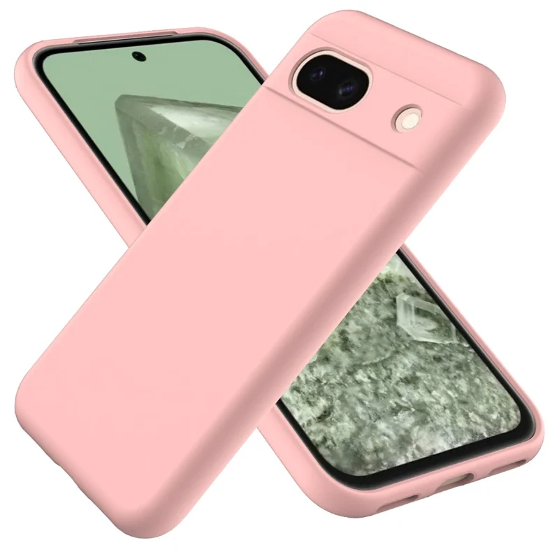 For Google Pixel 8a Cell Phone Case Soft Lining Scratch-proof Liquid Silicone Cover with Strap - Pink