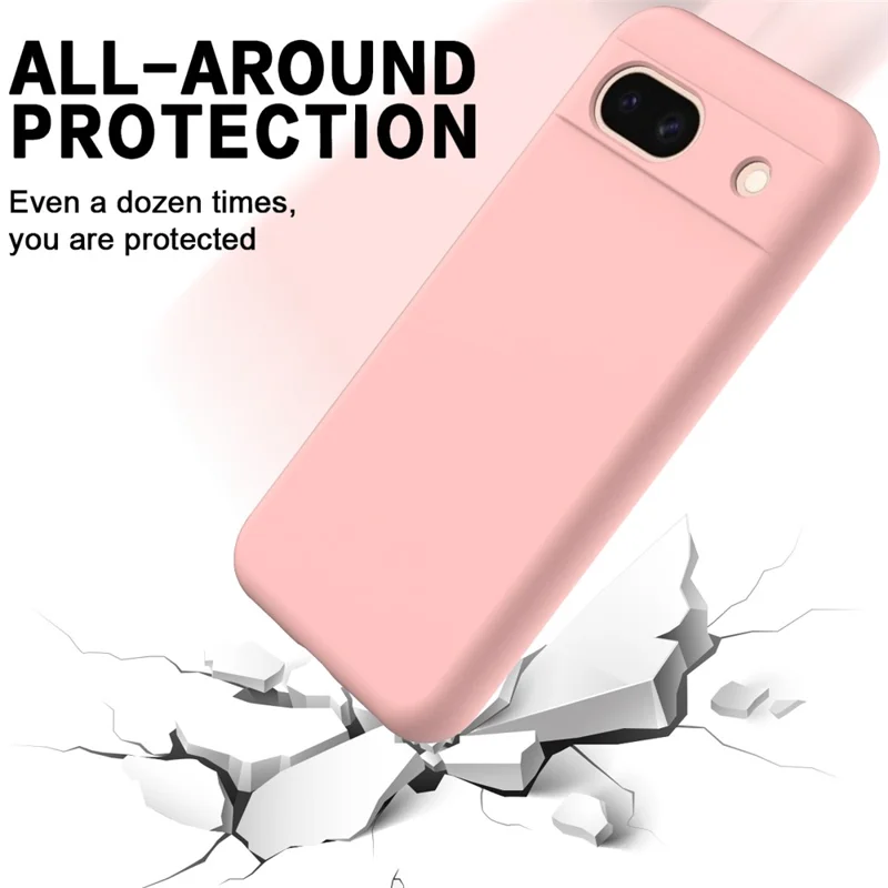 For Google Pixel 8a Cell Phone Case Soft Lining Scratch-proof Liquid Silicone Cover with Strap - Pink