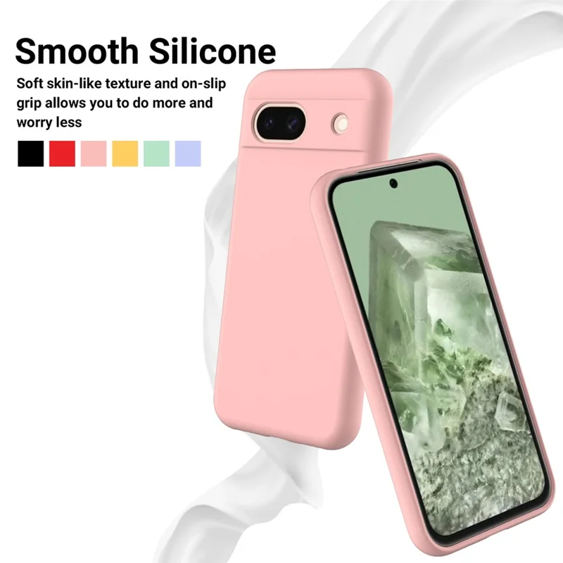 For Google Pixel 8a Cell Phone Case Soft Lining Scratch-proof Liquid Silicone Cover with Strap - Pink