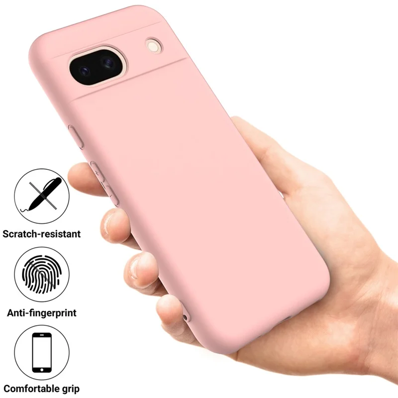 For Google Pixel 8a Cell Phone Case Soft Lining Scratch-proof Liquid Silicone Cover with Strap - Pink