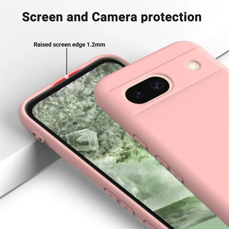 For Google Pixel 8a Cell Phone Case Soft Lining Scratch-proof Liquid Silicone Cover with Strap - Pink