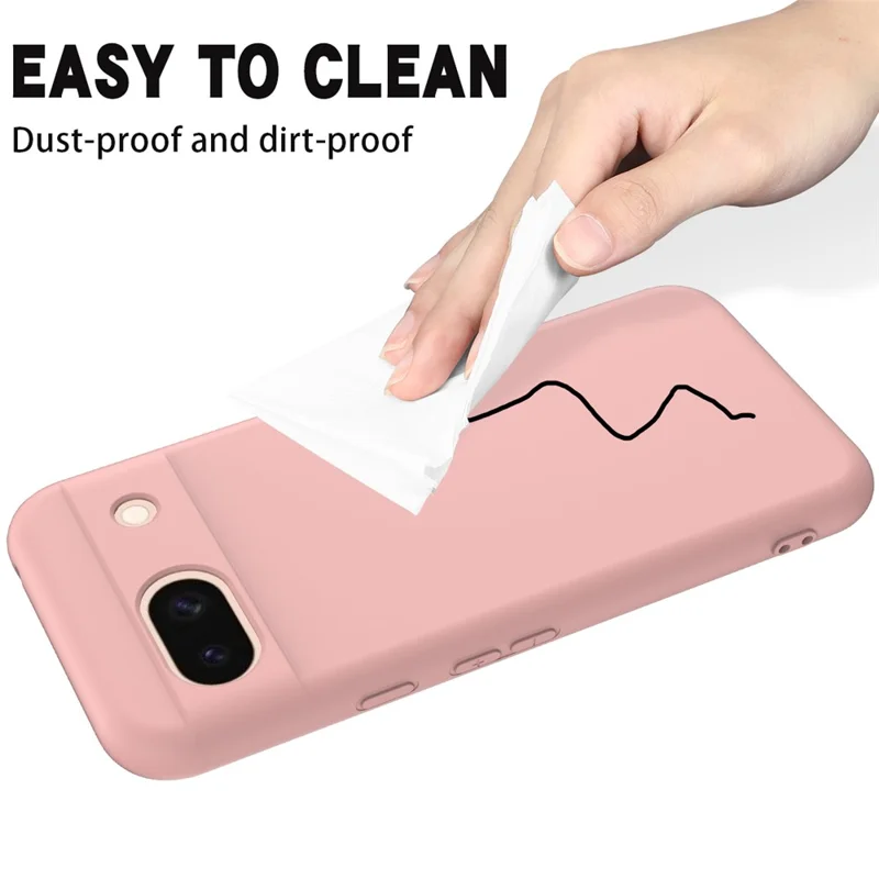 For Google Pixel 8a Cell Phone Case Soft Lining Scratch-proof Liquid Silicone Cover with Strap - Pink
