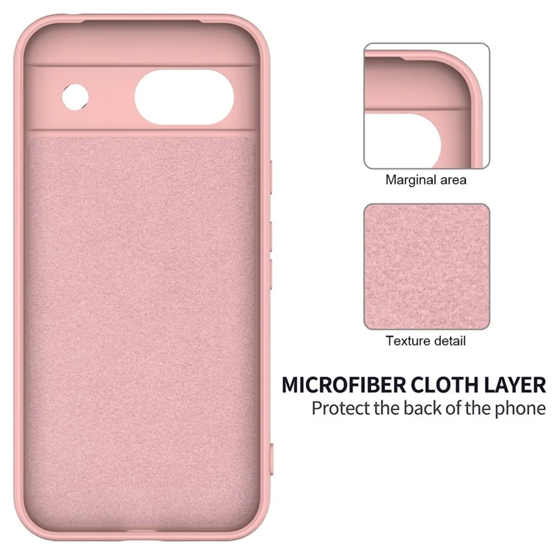 For Google Pixel 8a Cell Phone Case Soft Lining Scratch-proof Liquid Silicone Cover with Strap - Pink
