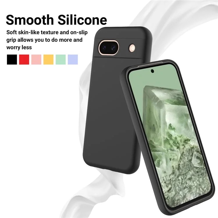 For Google Pixel 8a Cell Phone Case Soft Lining Scratch-proof Liquid Silicone Cover with Strap - Black