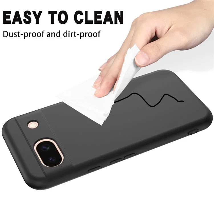 For Google Pixel 8a Cell Phone Case Soft Lining Scratch-proof Liquid Silicone Cover with Strap - Black