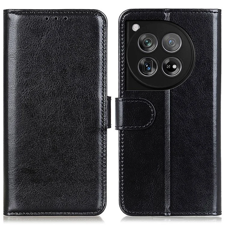 Para OnePlus 12 5G Flip Leather Phone Cover Crazy Horse Pattern Design - Preto