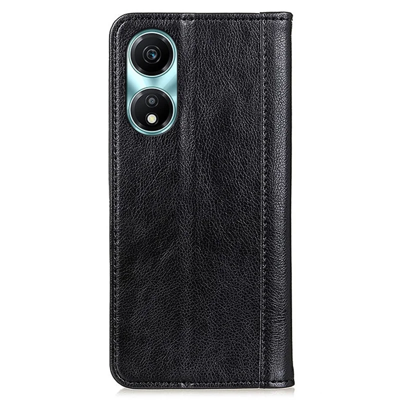 For Honor X5 Plus Wallet Case Magnetverschluss mit Litchi-Körnung Spaltleder - Schwarz