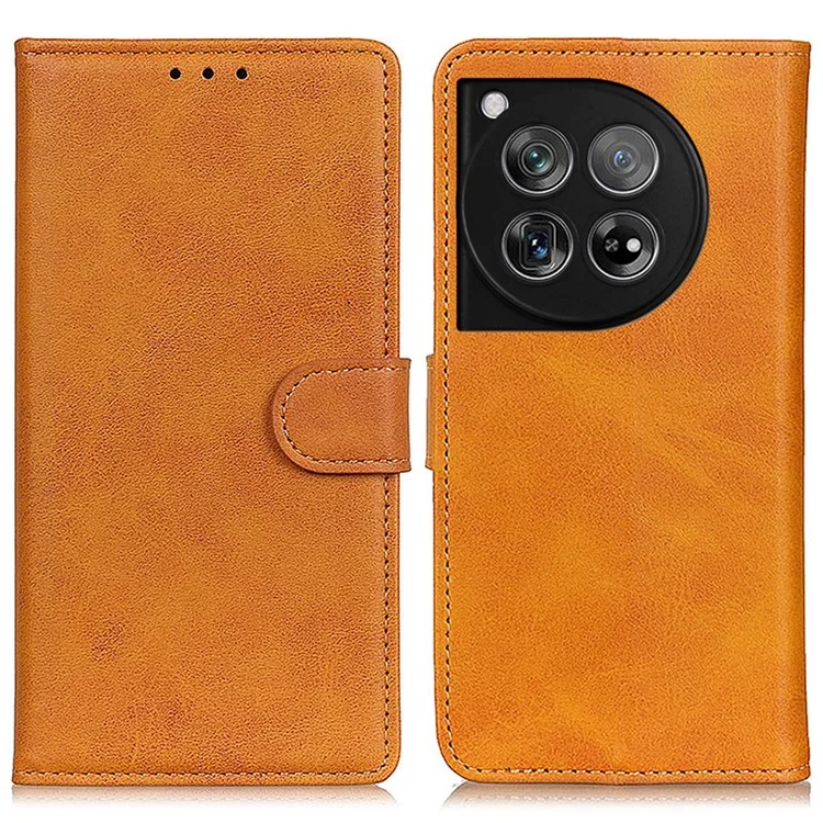 Para o OnePlus 12 5G Chic Leather Case Cowhide Texture Wallet Stand Cover - Marrom