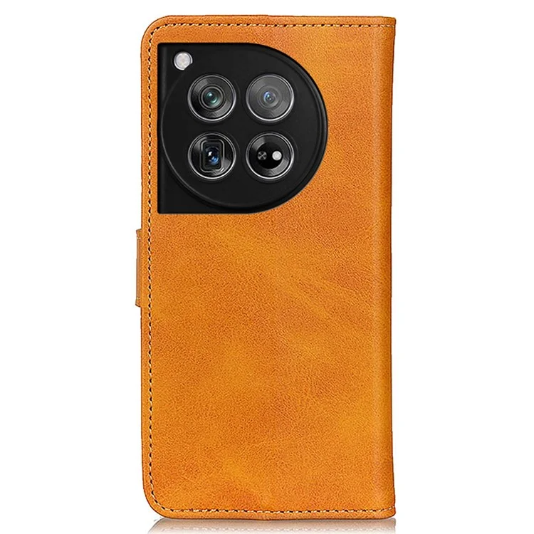 Para o OnePlus 12 5G Chic Leather Case Cowhide Texture Wallet Stand Cover - Marrom