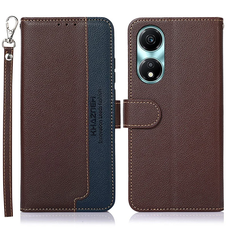 KHAZNEH For Honor X5 Plus Case RFID Blocking PU Leather Phone Wallet Cover with Handy Strap - Brown