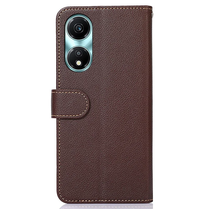 KHAZNEH For Honor X5 Plus Case RFID Blocking PU Leather Phone Wallet Cover with Handy Strap - Brown