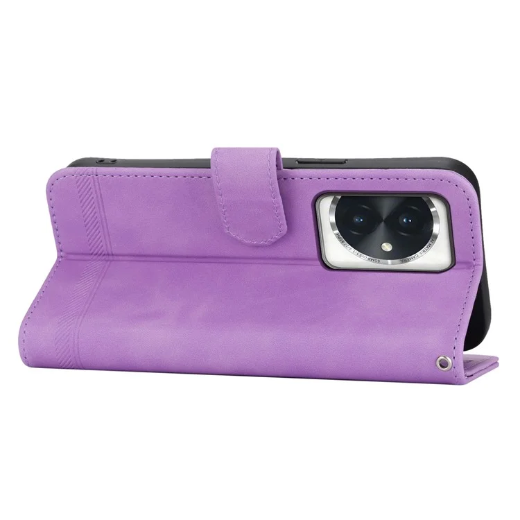 DIERFENG DF-03 per Honor 100 5G Line Texture Leather Phone Case Stand Wallet - Viola