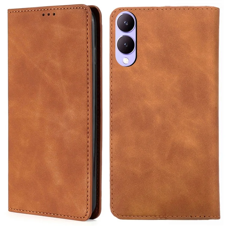 Para o vivo Y17s 4G Case 2 Card Holder Slot PU Leather Phone Cover Skin Touch Feeling - Light Brown