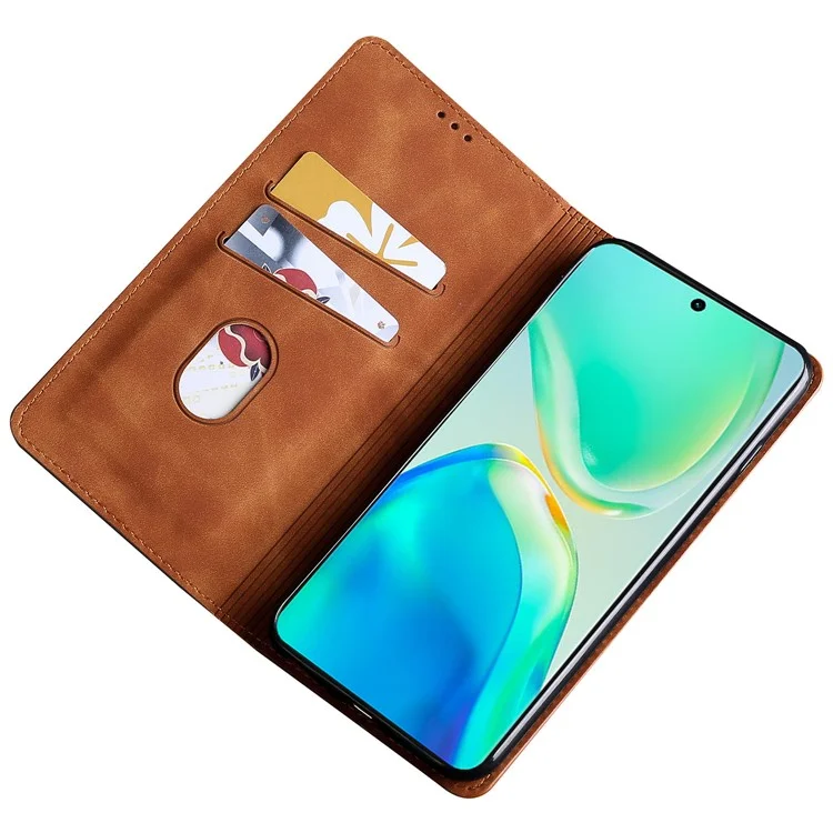 Para o vivo Y17s 4G Case 2 Card Holder Slot PU Leather Phone Cover Skin Touch Feeling - Light Brown
