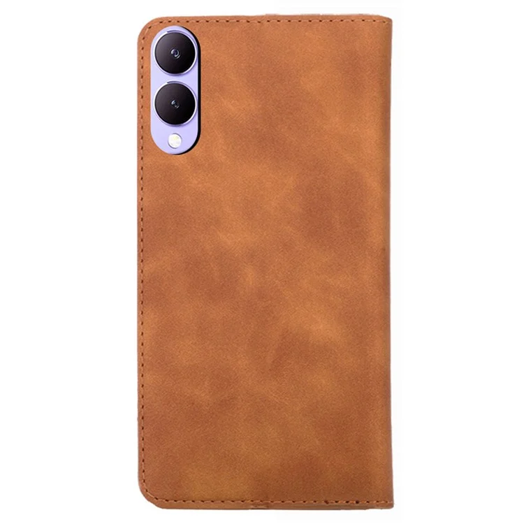 Para o vivo Y17s 4G Case 2 Card Holder Slot PU Leather Phone Cover Skin Touch Feeling - Light Brown
