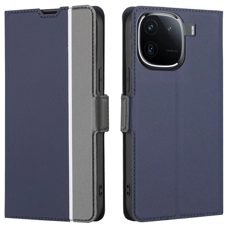 Para vivo iQOO 12 5G Funda de cuero tipo folio Flip Cover Stand View Funda de teléfono a prueba de golpes - Azul