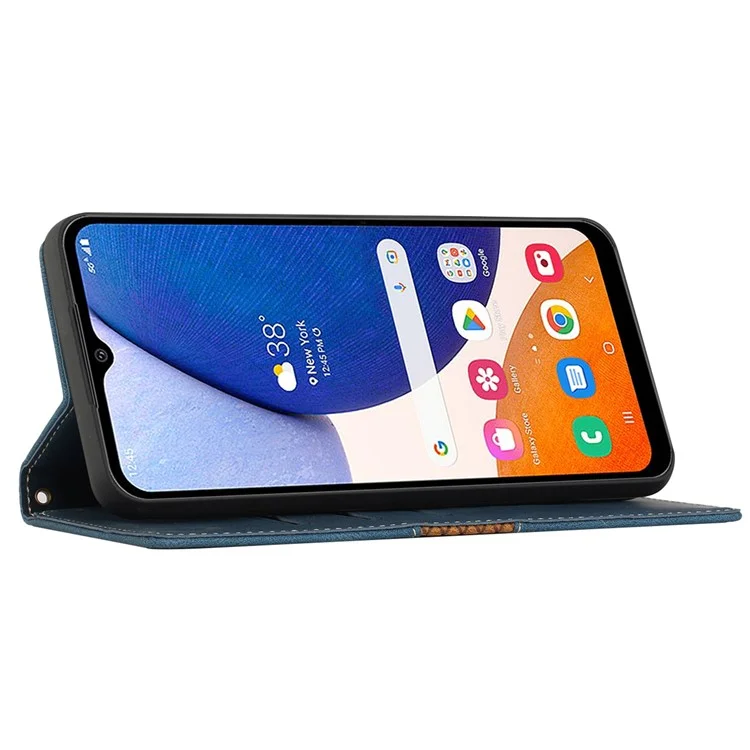 Für Samsung Galaxy A55 5G Gittermuster Leder Cover Standfunktion Brieftasche Hülle - Blau