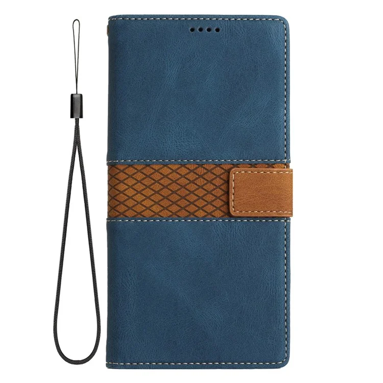 Für Samsung Galaxy A55 5G Gittermuster Leder Cover Standfunktion Brieftasche Hülle - Blau