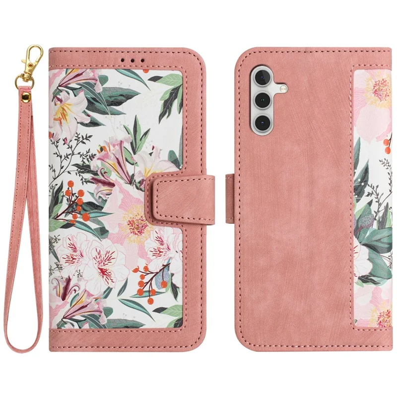For Samsung Galaxy A55 5G Phone Leather Case Card Holder with Flower Pattern - Pink