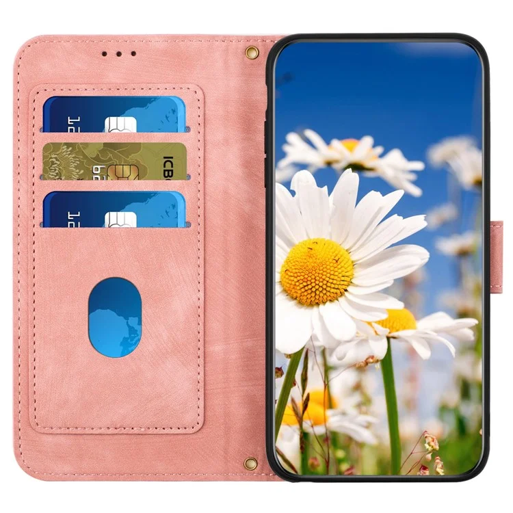 For Samsung Galaxy A55 5G Phone Leather Case Card Holder with Flower Pattern - Pink