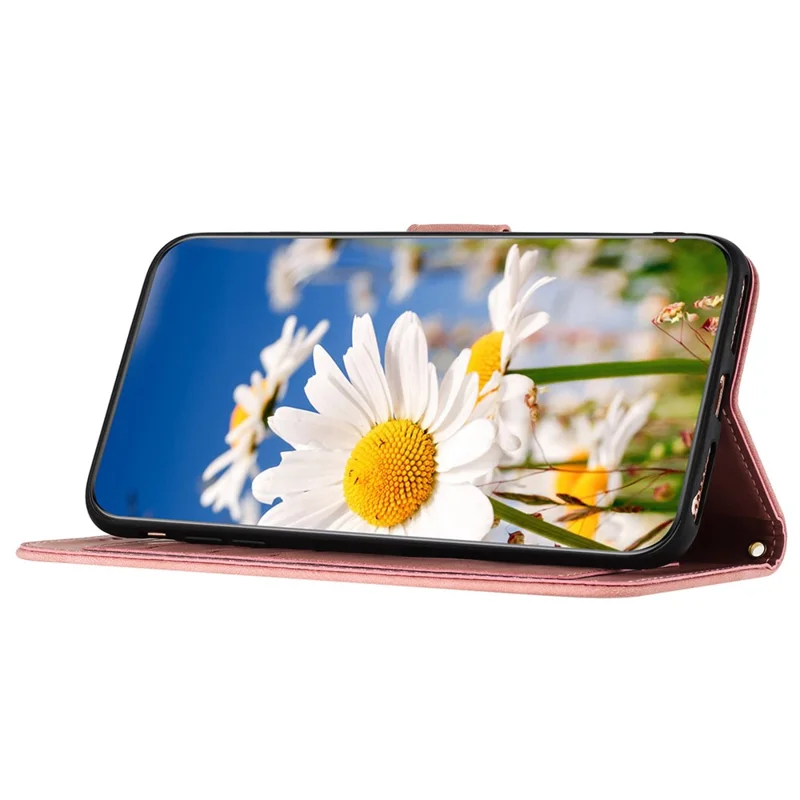 For Samsung Galaxy A55 5G Phone Leather Case Card Holder with Flower Pattern - Pink