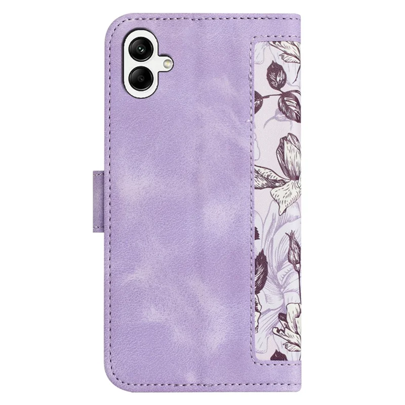 For Samsung Galaxy A05 4G Flower Leather Case with Card Holder Stand - Light Purple