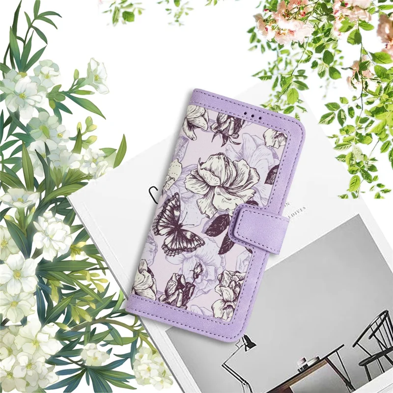 For Samsung Galaxy A05 4G Flower Leather Case with Card Holder Stand - Light Purple