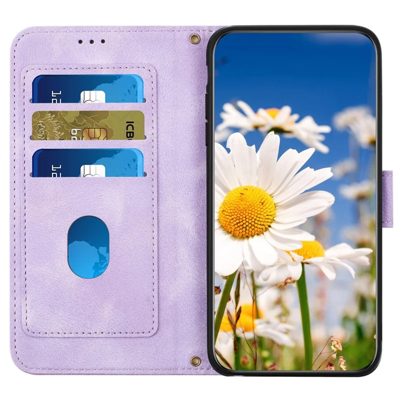 For Samsung Galaxy A05 4G Flower Leather Case with Card Holder Stand - Light Purple