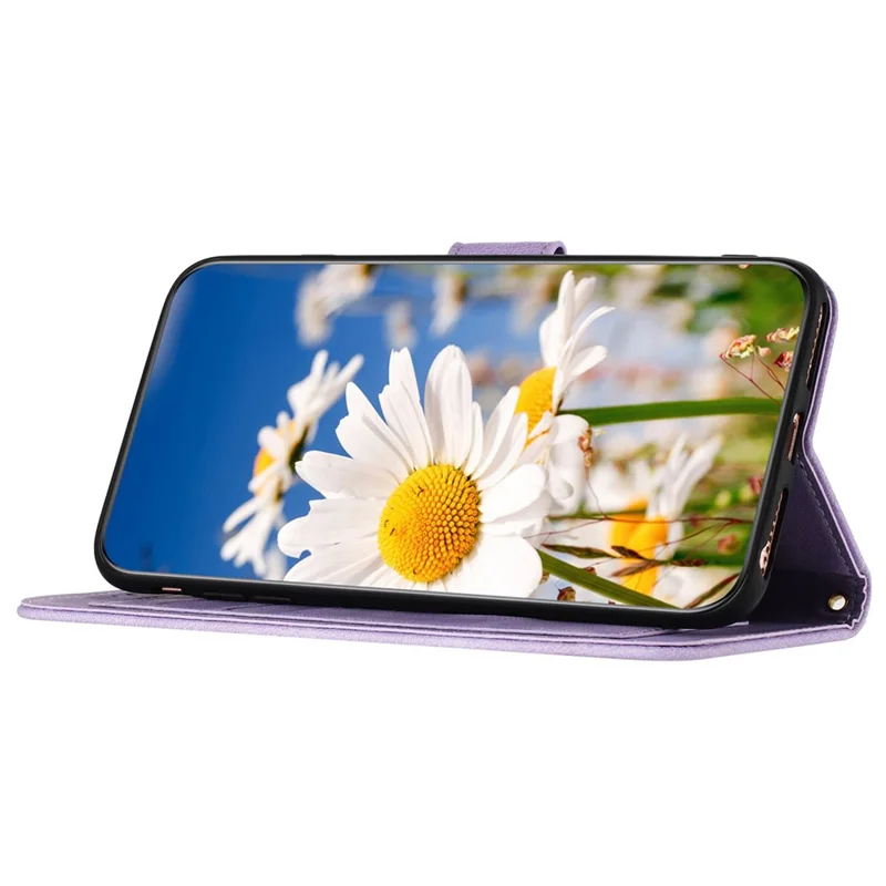 For Samsung Galaxy A05 4G Flower Leather Case with Card Holder Stand - Light Purple