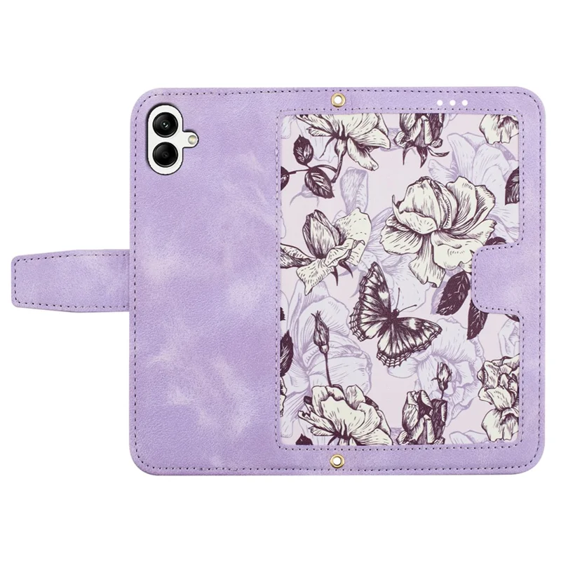 For Samsung Galaxy A05 4G Flower Leather Case with Card Holder Stand - Light Purple