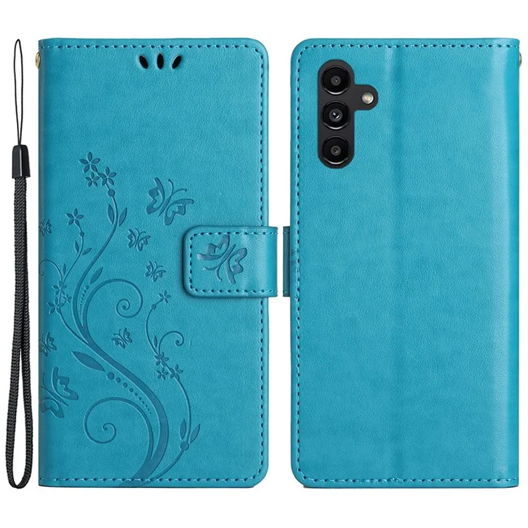 Para Samsung Galaxy A35 5G Capa Flip Carteira de Couro Telefone Capa com Padrão de Borboleta - Azul