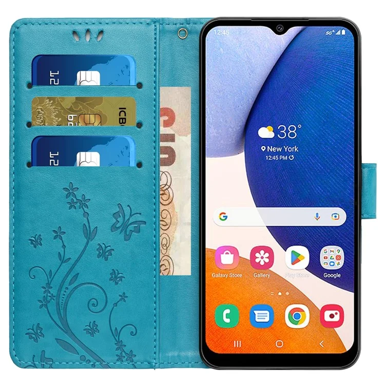 Para Samsung Galaxy A35 5G Capa Flip Carteira de Couro Telefone Capa com Padrão de Borboleta - Azul