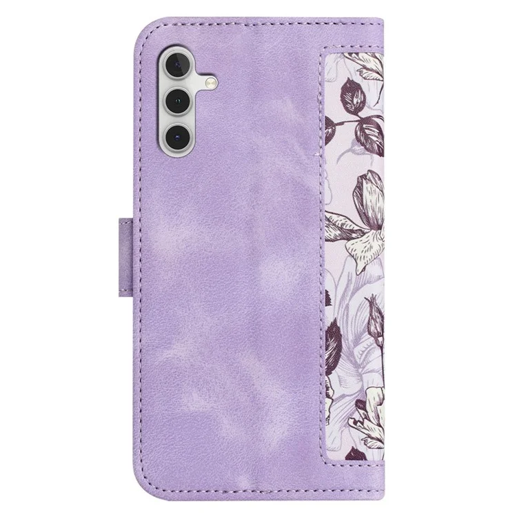 For Samsung Galaxy A35 5G Leather Stand Case Card Holder Flower Pattern - Light Purple