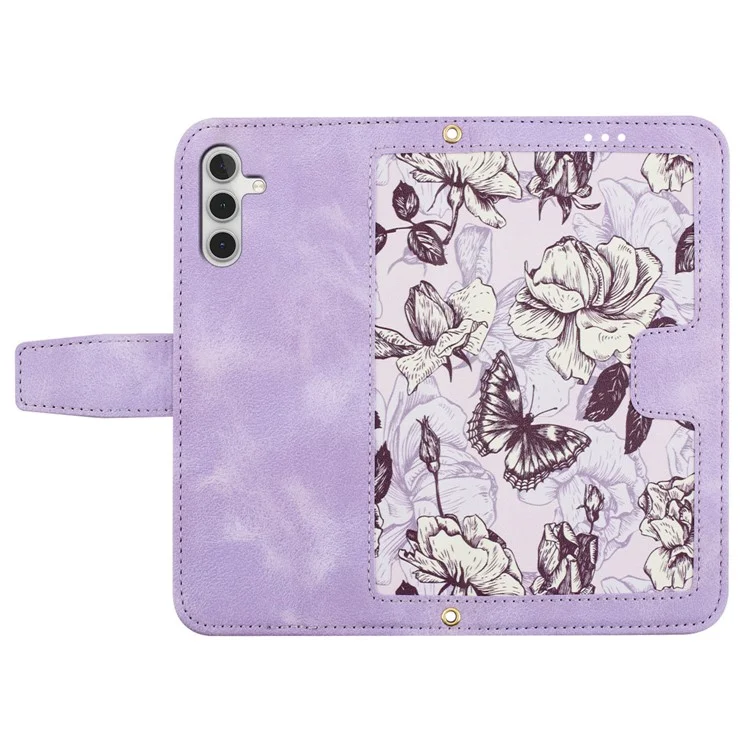 For Samsung Galaxy A35 5G Leather Stand Case Card Holder Flower Pattern - Light Purple