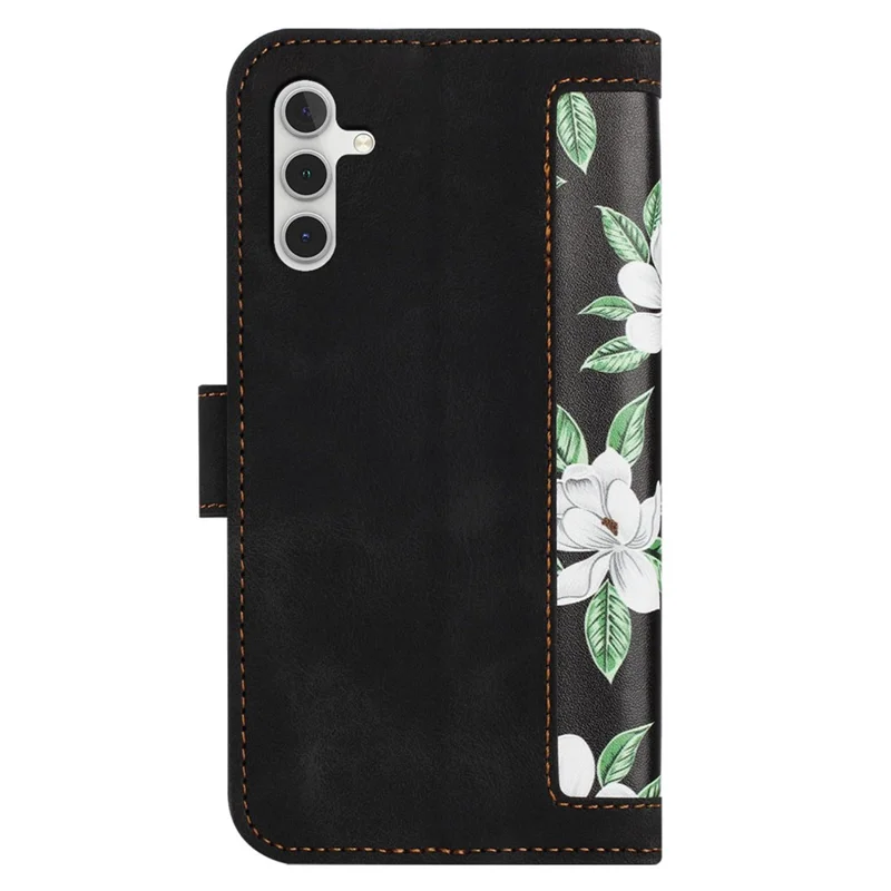 For Samsung Galaxy A05s 4G Phone Case PU Leather Card Holder Flower Pattern - Black