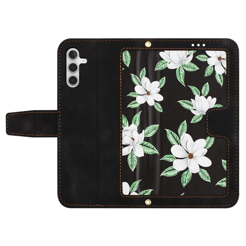 For Samsung Galaxy A05s 4G Phone Case PU Leather Card Holder Flower Pattern - Black