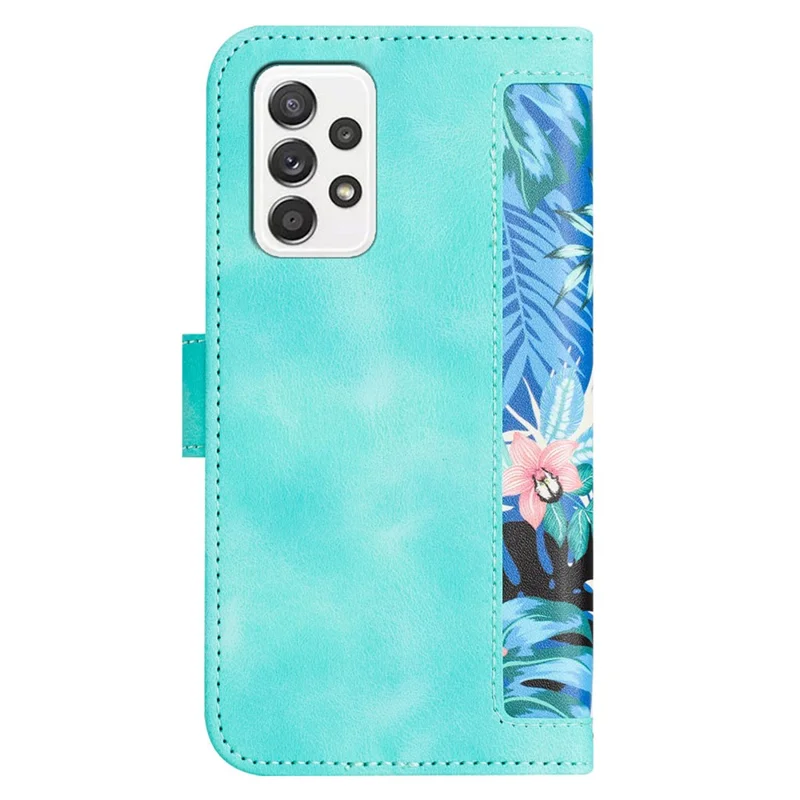 For Samsung Galaxy A73 5G Leather Case Card Slots Phone Cover Flower Pattern - Green