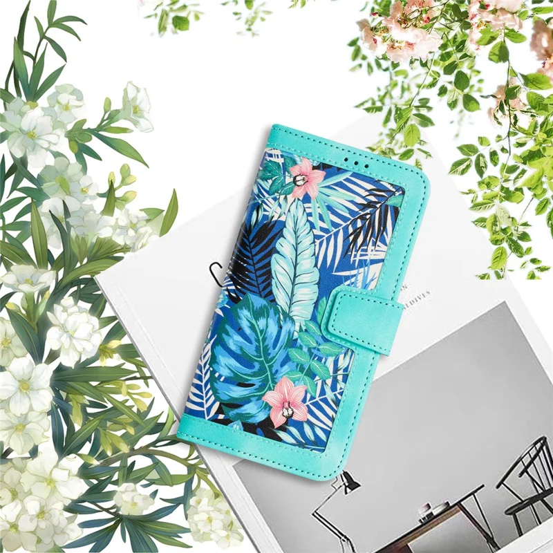 For Samsung Galaxy A73 5G Leather Case Card Slots Phone Cover Flower Pattern - Green