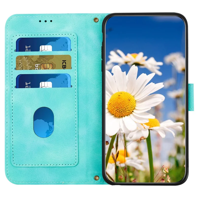 For Samsung Galaxy A73 5G Leather Case Card Slots Phone Cover Flower Pattern - Green