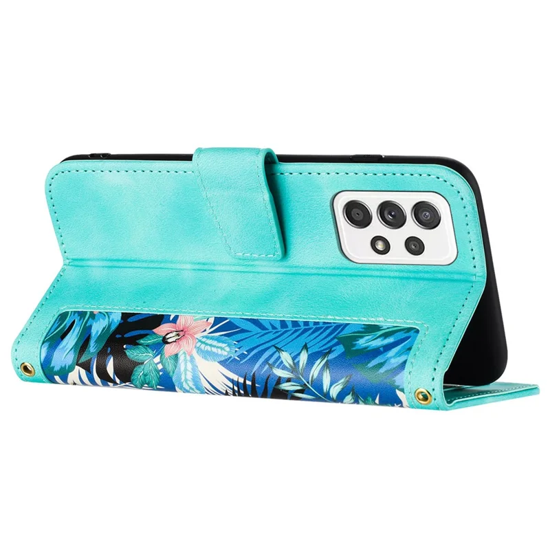 For Samsung Galaxy A73 5G Leather Case Card Slots Phone Cover Flower Pattern - Green
