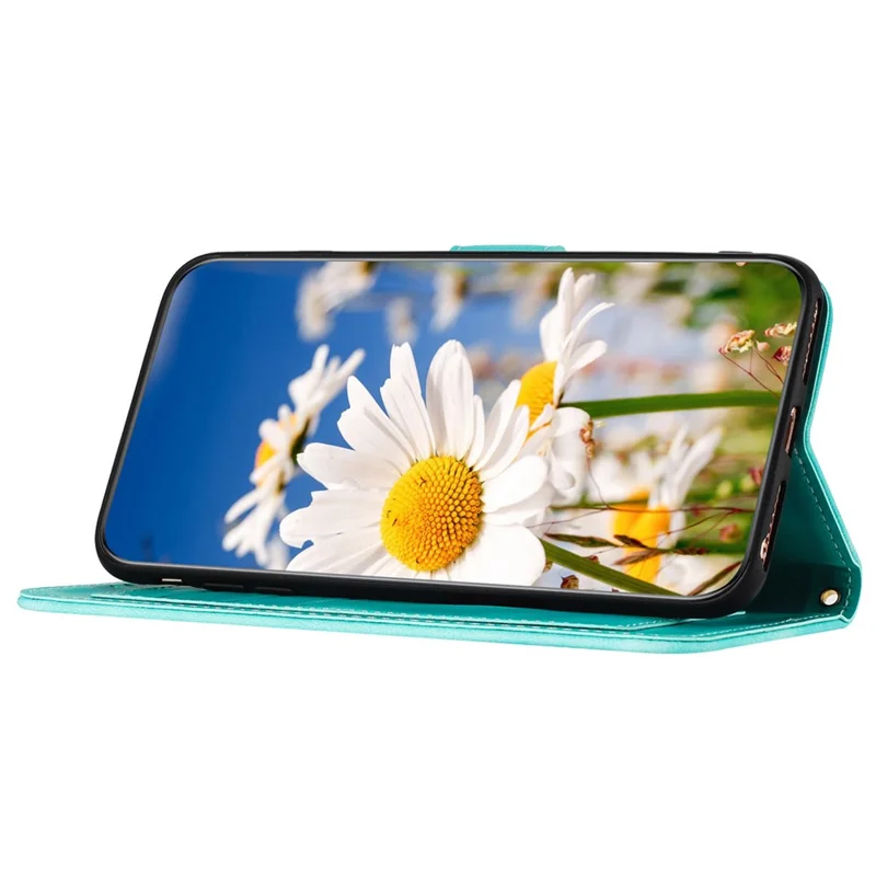 For Samsung Galaxy A73 5G Leather Case Card Slots Phone Cover Flower Pattern - Green
